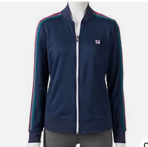 Fila Navy Track Jogger Jacket Zip Front Striped Sleeves Preppy Active NWT Sz L - Picture 1 of 8